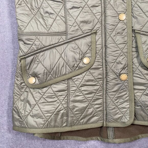 Barbour Olive Green Quilted Vest With Gold Snap Buttons & Pockets Womens Size 6 - Picture 6 of 11